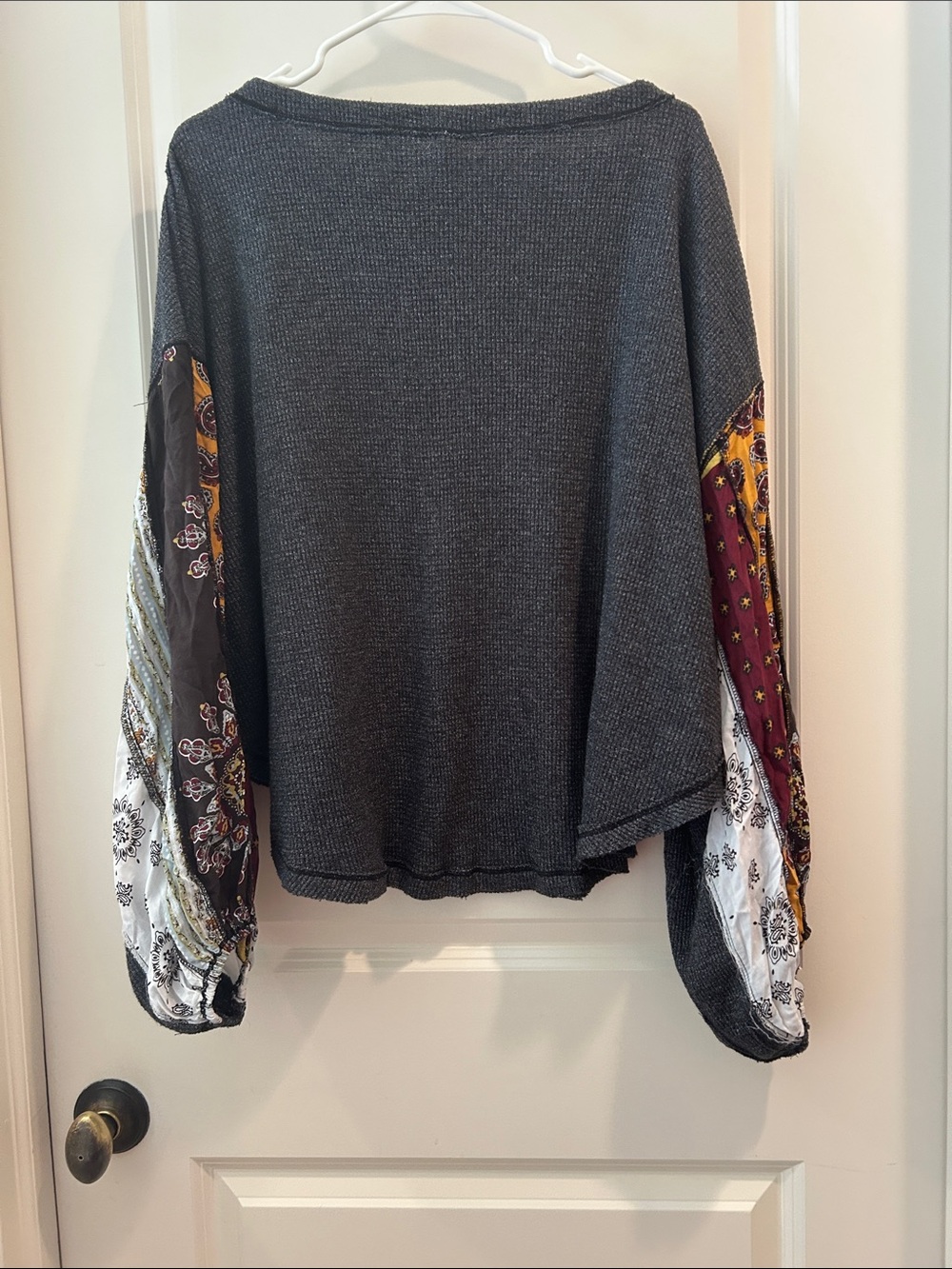 Free People We the Free Boho Festival Patchwork seams Sleeves waffle Top size L - Picture 4 of 10